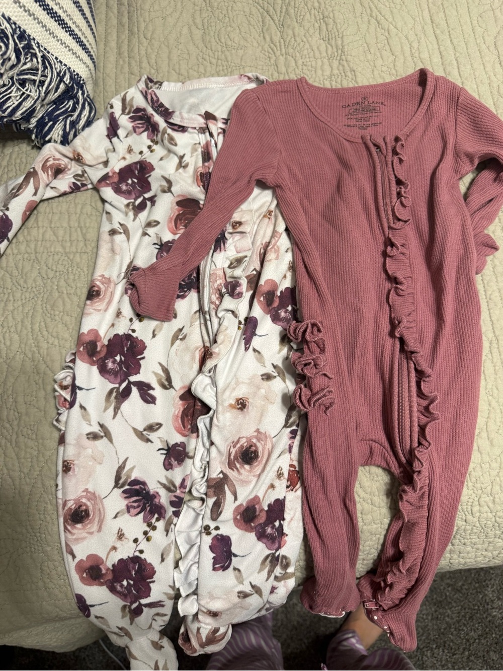 Caden Lane Floral & Mauve Ruffle One-Piece Footies
